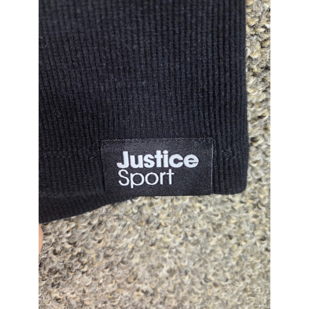 Justice Sport Ribbed Top Girls XL 16/18 Black Lace Up Long Sleeve Ringer Tee - Picture 9 of 9